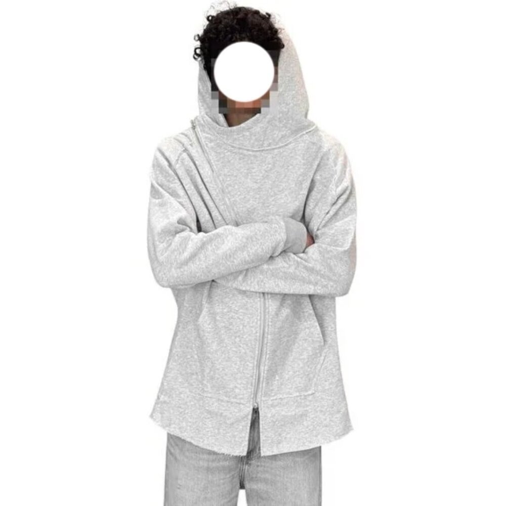 NWT JLUX LABEL MENS ASYMMETRIC GRAY ZIP-UP HOODIE SWEATSHIRT JACKET - Picture 2 of 10